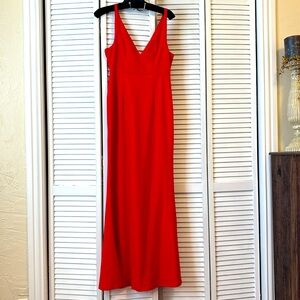 Worn one time beautiful full length bright cherry red dress.